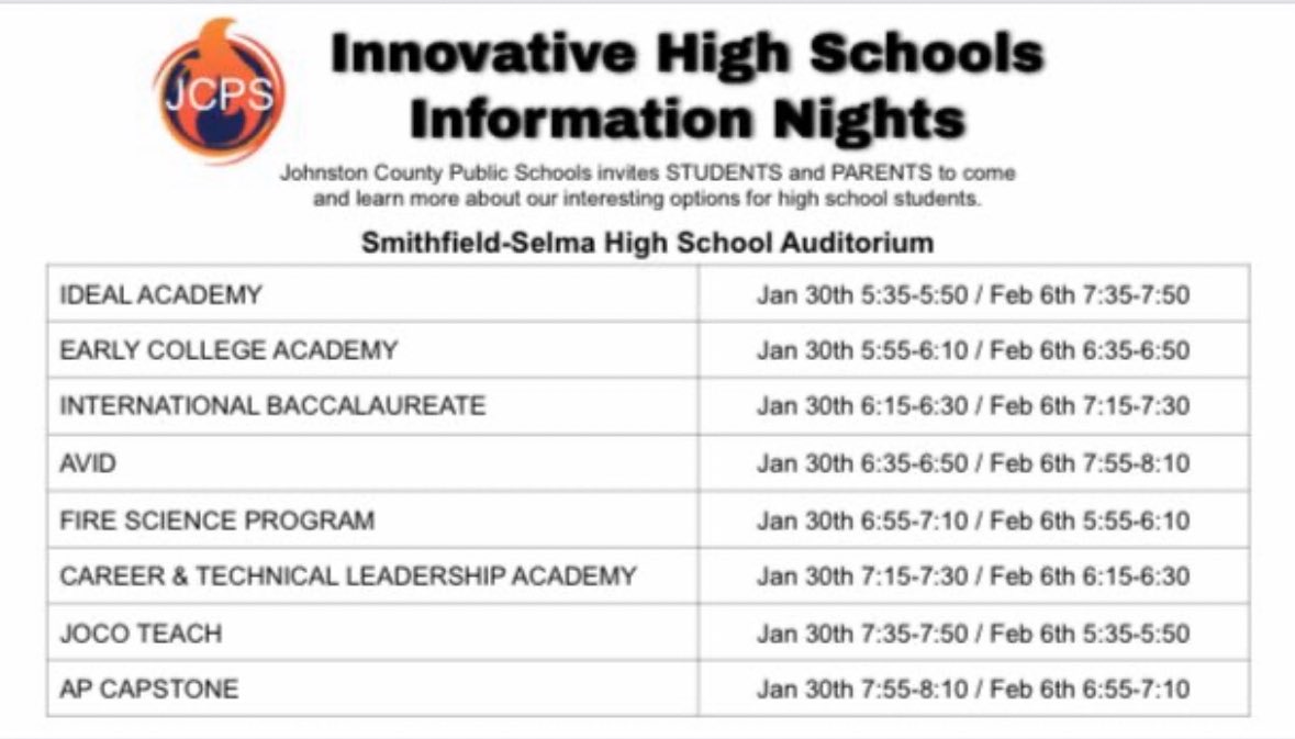 SmMSKnights's tweet photo. Attention 8th Grade Families: We encourage you to attend the Innovative High School Programs Information Sessions @SSS_Spartans to learn more about exciting opportunities for next year. We hope to see you there! #FutureReadyKnights https://t.co/F5FzmmOvmR