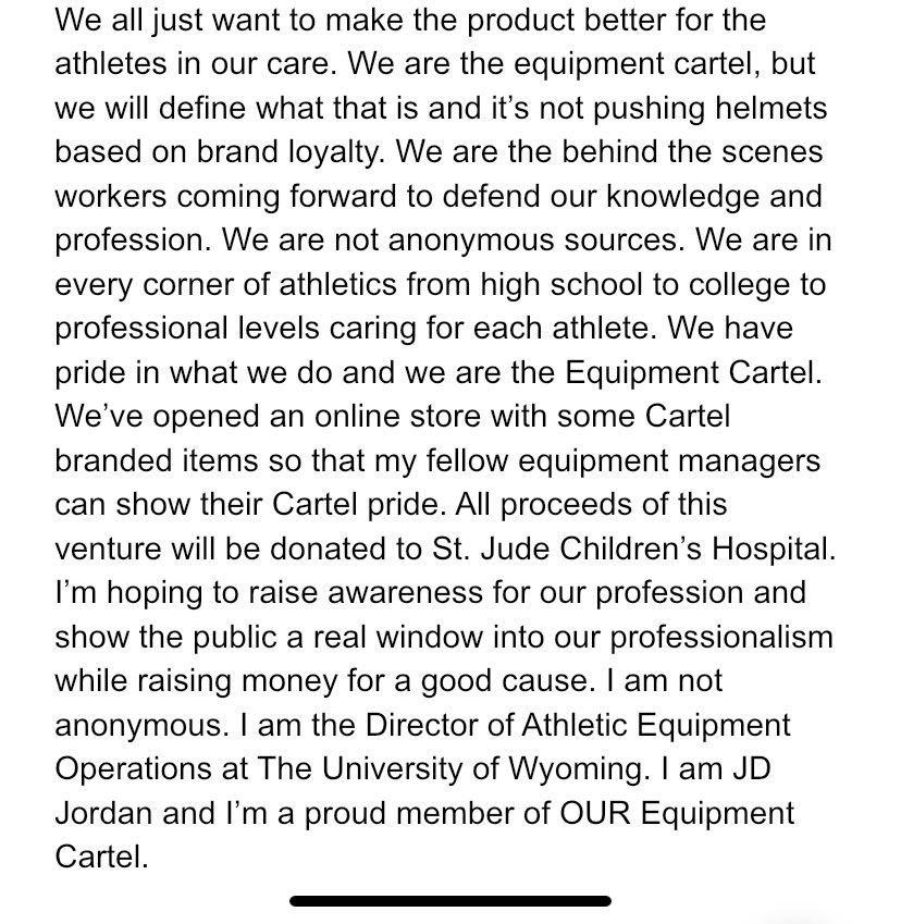 JD_JordanEQ's tweet photo. Today I’m partnering with @IASnews to open an Equipment Cartel Store in response to a @SInow article about the football helmet industry. All proceeds will be donated to @StJudeResearch at the end of the store. https://t.co/lELETHtbdI https://t.co/asmcAuuF2F