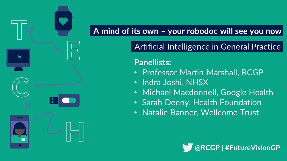 rcgp's tweet photo. Starting in an hour - our panel event with @MartinRCGP @HealthFdn @NHSX @GoogleHealth and @wellcometrust on #ArtificialIntelligence in general practice. Tune in at 7pm #futurevisionGP #allsystemsGP https://t.co/h4PZjZvBDr