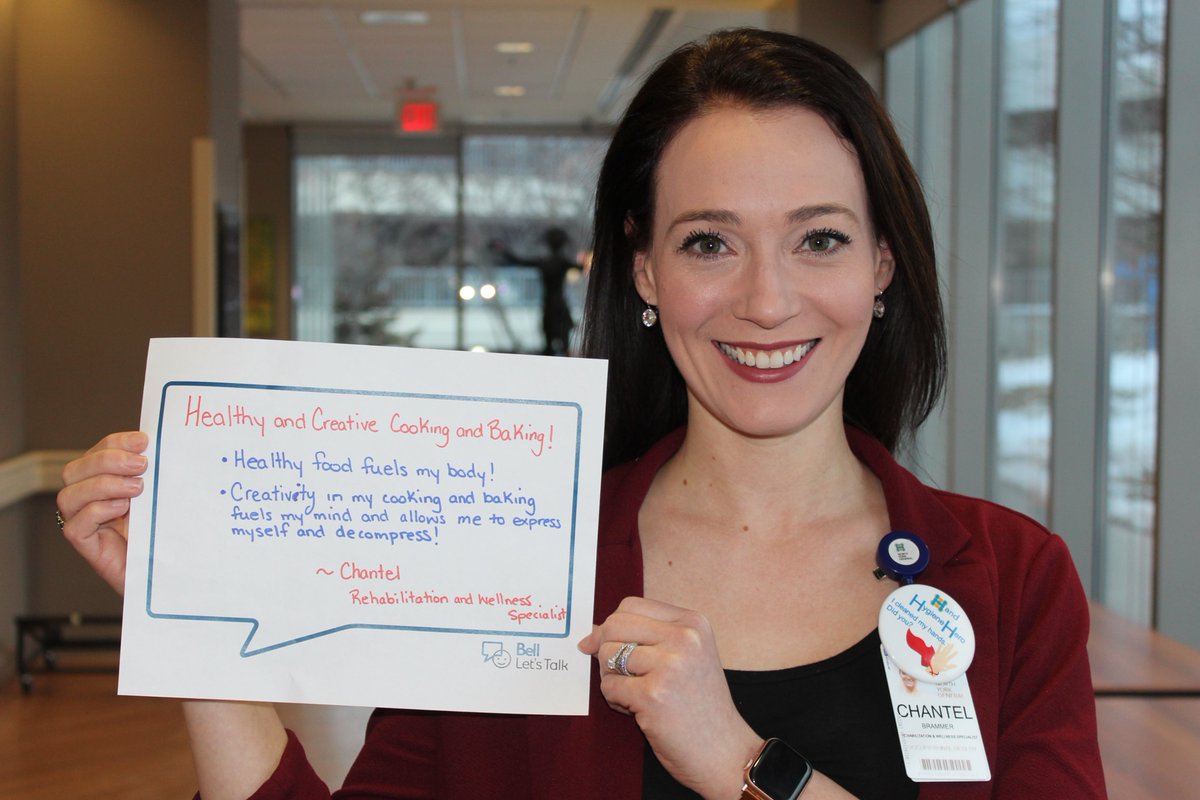NYGH_News's tweet photo. Chantel, our Rehab &amp; Wellness Specialist shares how she decompresses through creative cooking &amp; baking! #BellLetsTalk https://t.co/cw7AJIn4m3