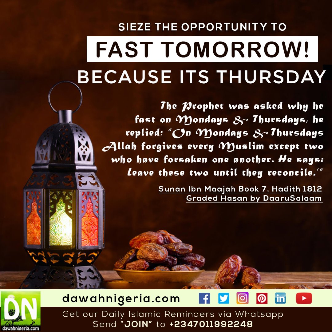 Practice the Sunnah of the Prophet; Fast if you CAN. The Prophet said:  “Deeds are shown (to Allaah) on Mondays and Thursdays, ..” Narrated by al- Tirmidhi, 747; classed as saheeh by al-Albaani, image size:1080x1080