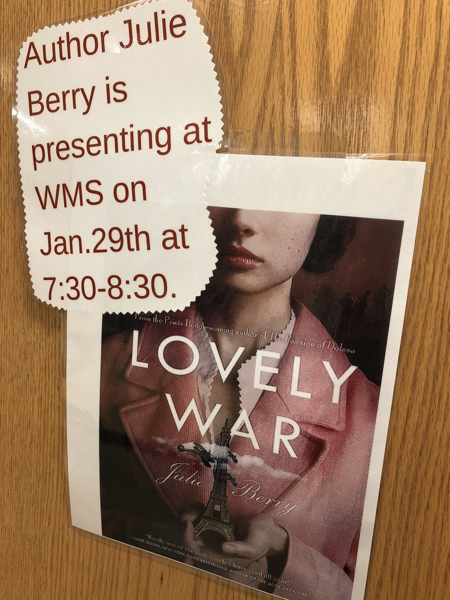 <a href="/WilsonMS_CB/">Wilson Middle School CB</a> is excited to host author Julie Berry with the <a href="/CouncilBluffsPL/">Council B Library</a> and learn about her book “Lovely War.” Students are ABSOLUTELY INTRIGUED! #ReadMore #AchieveMore #cbcsd