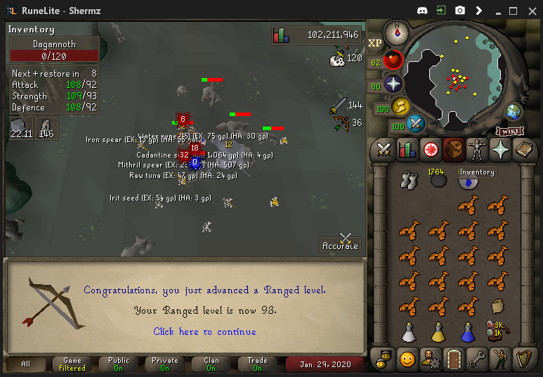 shermzOSRS's tweet image. ranged level is now 93 =P