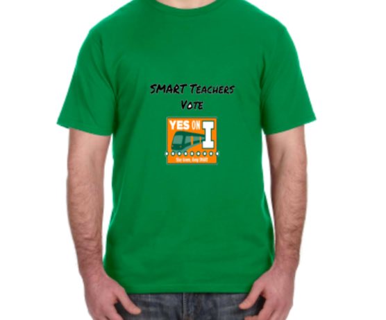 LizSchott's tweet photo. Shirts are in! Do you know a teacher who rides SMART? Makes a great gift (for the planet) ... 33% less carbon per trip. https://t.co/NcPHA181JI
