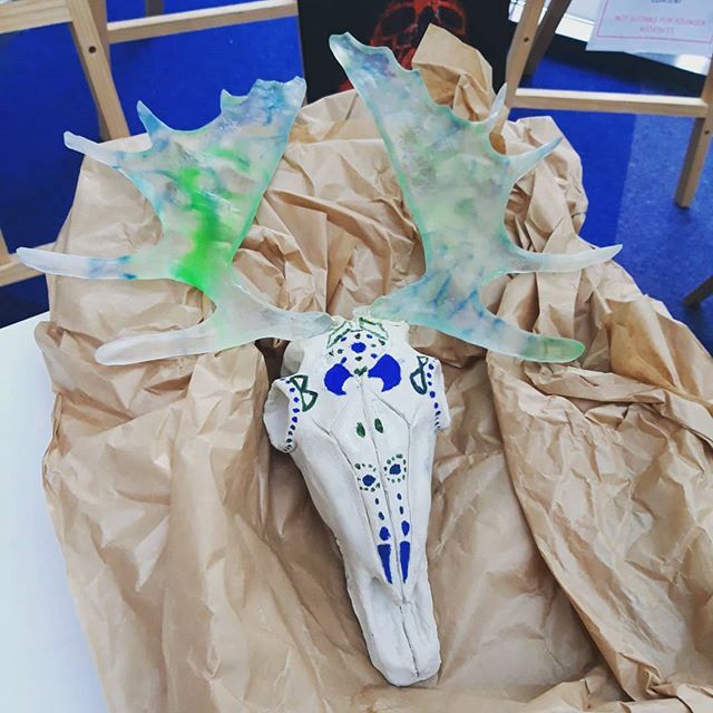We are loving the craftsmanship that went into Hamza's skull with resin antlers #gcseart #resin #sculpture #skulls