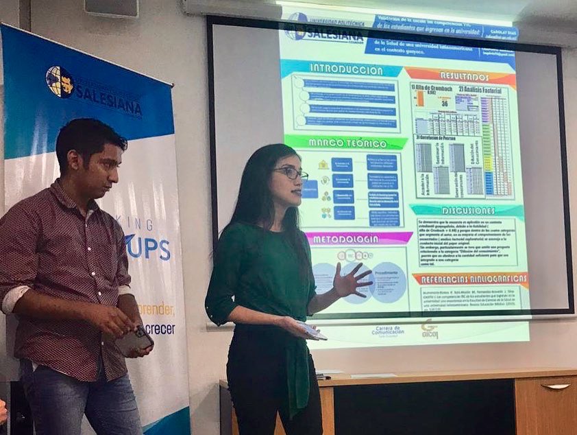 upsalesianaec's tweet photo. 📈📲 Con el objetivo de promover y fortalecer la investigación académica y científica en el campo de la #Comunicación, estudiantes de la sede #Guayaquil presentaron sus trabajos en el evento "#PosterDay: mi investigación en 180 segundos". #SoyUPS 💛💙 https://t.co/Oclep7g9dA