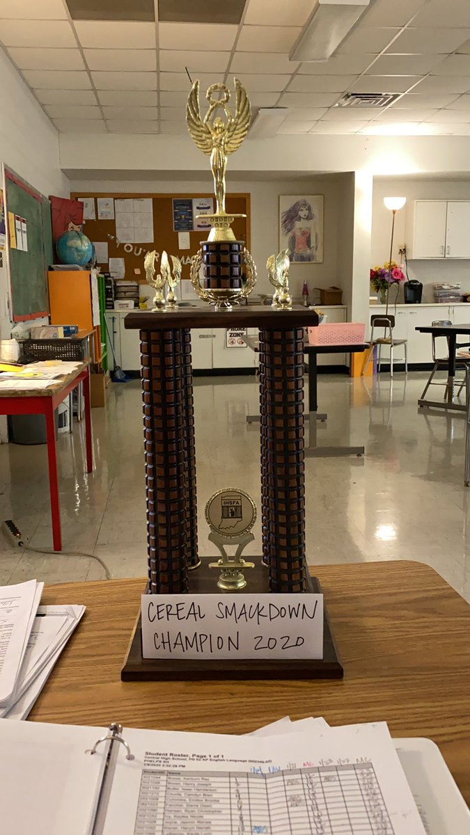 PhelpsCHS's tweet photo. Who will take home today’s CEREAL SMACKDOWN trophy? I can’t wait to hear the arguments these AP kids have written! https://t.co/alcg6vBx2W