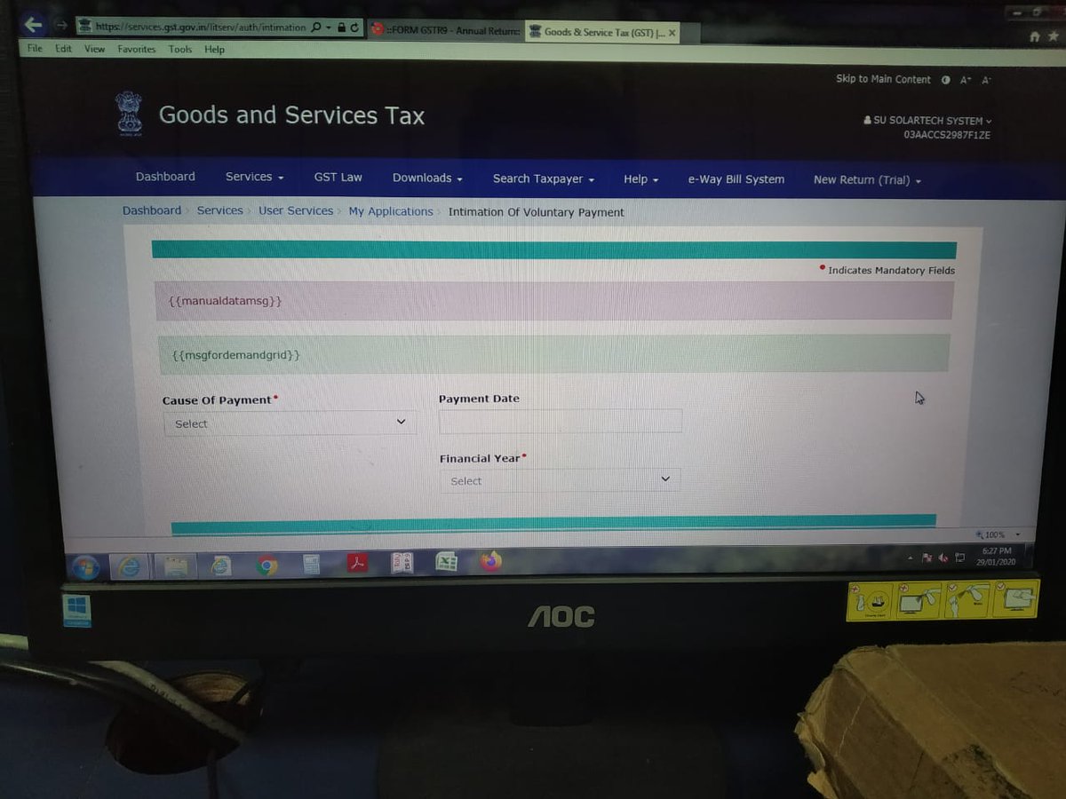 CAAlokKrishan's tweet photo. #GST site is confused and writing don't know what. Unable to upload returns.
#GSTR9C #GSTR9Extend #GSTR #GSTNportal 
@FinMinIndia @nsitharamanoffc @ianuragthakur @PMOIndia 
Keep retweeting till extension https://t.co/vCORrDxyMp