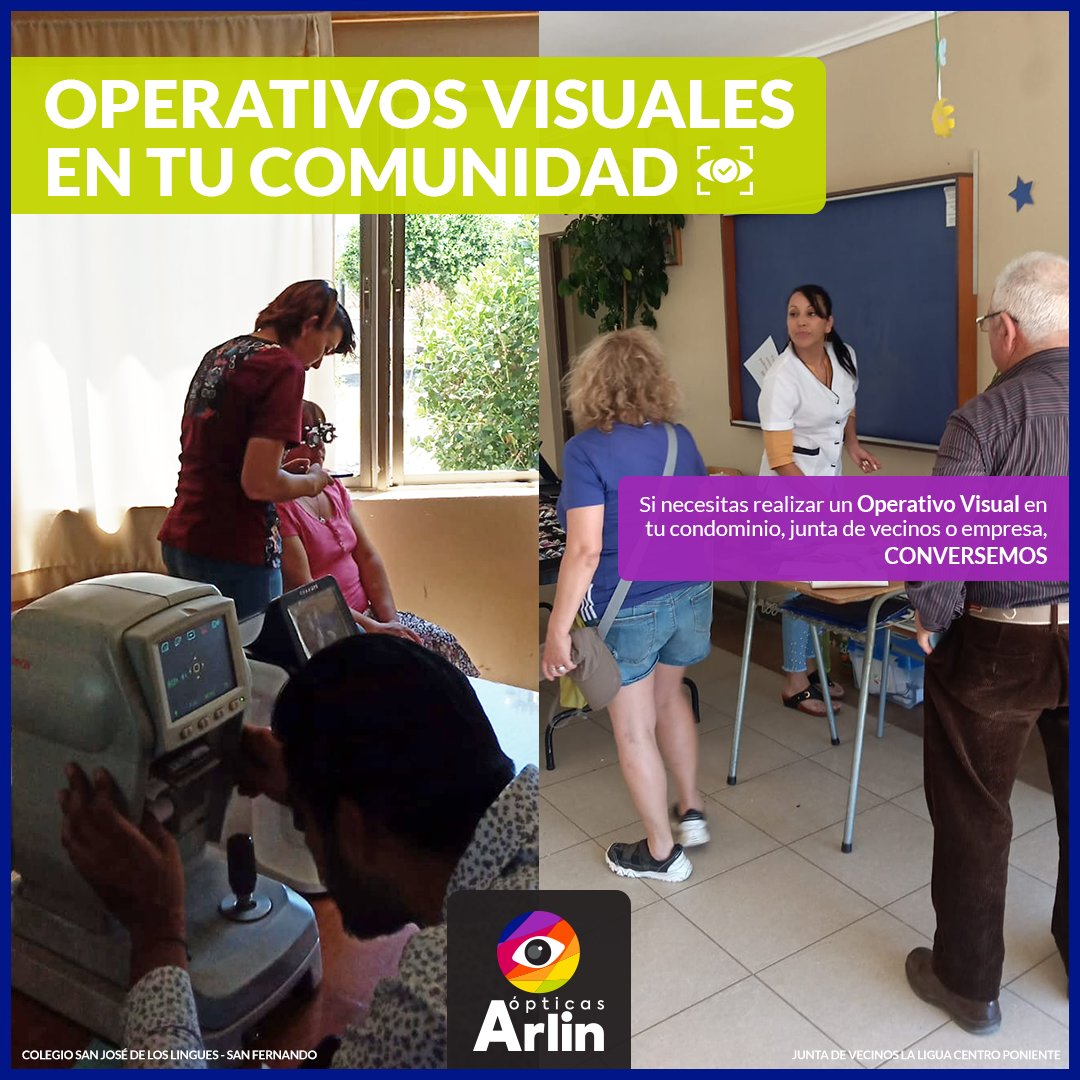 OpticasArlin's tweet photo. 👁 Si necesitas hacer un #OperativoVisual en tu barrio, condominio, junta de vecinos o empresa, nosotros lo realizamos y nos encargamos de todo. Chequeos visuales gratuitos si tienes más de 60 años y a $3.000 desde los 13 años.
🔗 Visita https://t.co/ZgDAoDokvP para más info. https://t.co/J7dc0TI7mM