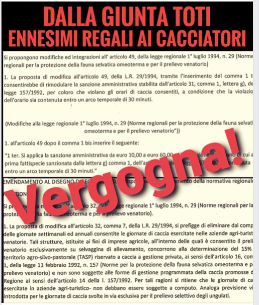 soniabetz1's tweet photo. Ci risiamo. Ancora obbrobri della #GiuntaToti a favore della #caccia! Tra l'altro 'nascosti' in un provvedimento "di adeguamento normativo regionale"... https://t.co/SqsHfmua71