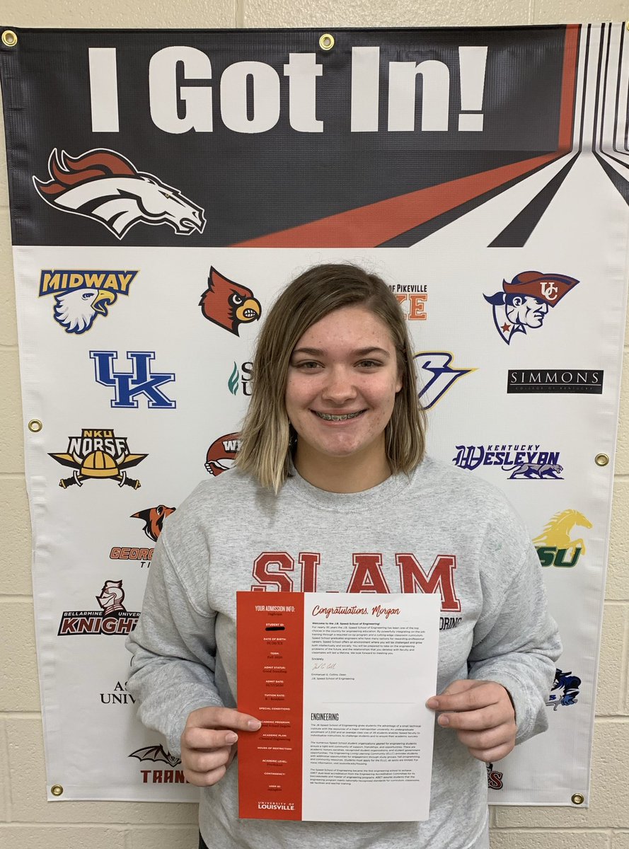 Big shout out to our 2020 Early Graduation candidate, Morgan Inghram! She got in to the J.B. Speed School of Engineering at the University of Louisville! Congratulations, Morgan! 🎓 🎉 #BEALLIN <a href="/UofLSpeedEng/">UofL Speed Eng</a>