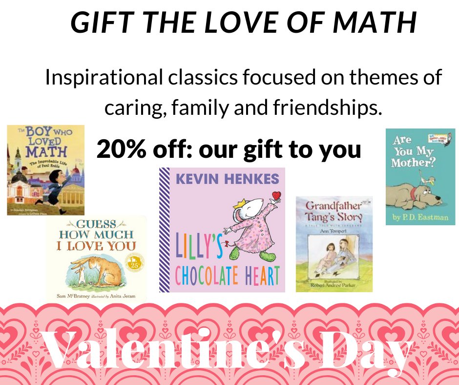 _bound2learn's tweet photo. This Valentine’s Day, give math topics a little love by sharing these books about caring, friendship, family…  "5 Books for Valentine’s Day That Inspire a LOVE for Math"
https://t.co/RZeyJsG34F…/
We have all of these books. You can order them from us. https://t.co/hTKtkBsmIS https://t.co/MDPq565ZRV