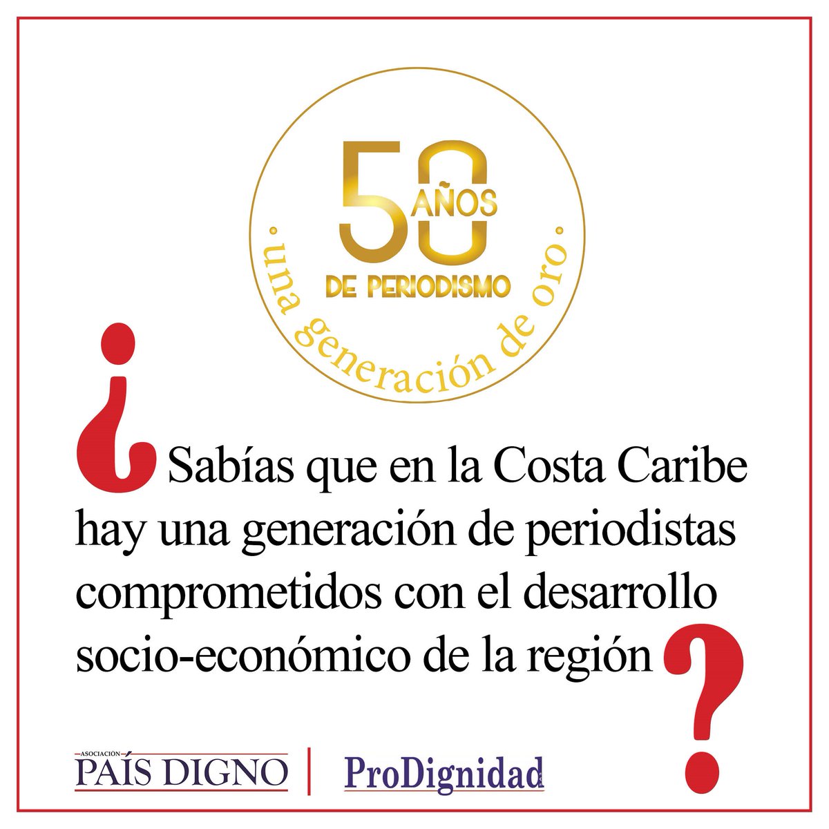 paisdigno's tweet photo. #GeneraciónDeOro | @paisdigno y #Prodignidad rendirán homenaje a 24 periodistas de la #CostaCaribe que durante los últimos 50 años han dado lo mejor de sí para aportar al desarrollo regional y nacional. En #Barranquilla, el 7 de febrero, en @UninorteCO 
@CiudadPaz_co https://t.co/uM4Q2BNvHC