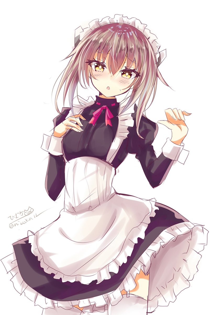 taihou (kancolle) 1girl solo alternate costume apron maid brown hair thighhighs  illustration images