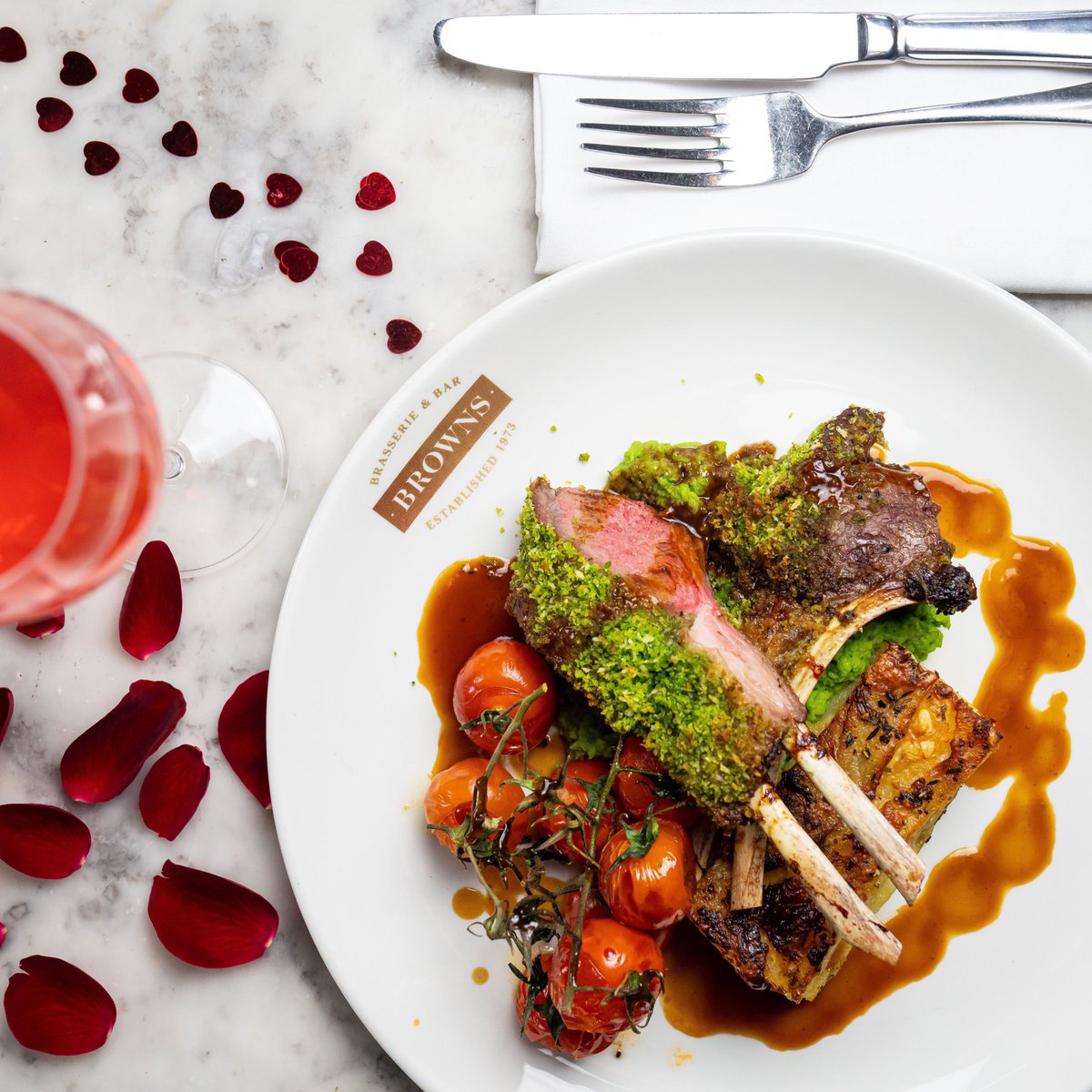 We’ve fallen head over heels for our #Valentine’s Day specials. Take a sneak peak at our Borage Honey &amp; Herb Crusted Lamb Rack - served with dauphinoise potato, pea purée and cherry vine tomatoes. Like what you see? Book your table now for Feb 14th. ❤️⠀

#BrownsBristol