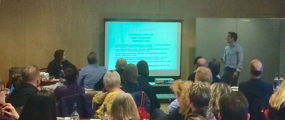 Sian Ashford of NCCU hosts ‘ED: What’s Occuring?’ At the @EDQDFWales working group.  Sam Barrett from <a href="/CV_UHB/">Cardiff and Vale University Health Board</a> ED presents ‘ACURATZ’ to emergency care colleagues from across Wales #EDQDF