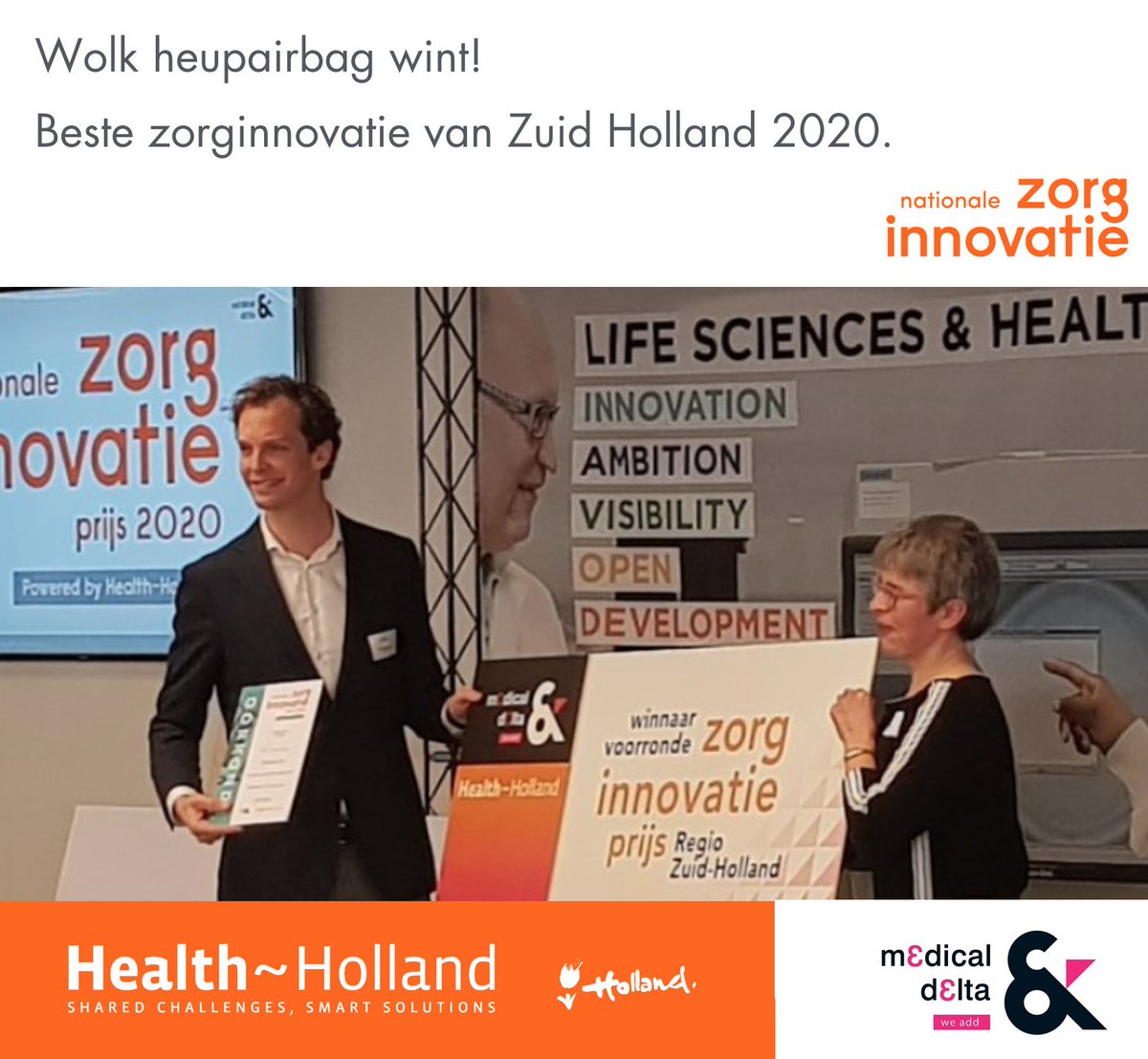 Gewonnen! Dé zorginnovatie 2020 van Zuid Holland - en nu door naar de nationale winst EN met onze missie: #geenheupfracturenmeerin2030. Dank <a href="/medicaldelta/">Medical Delta</a> @HealthHolland