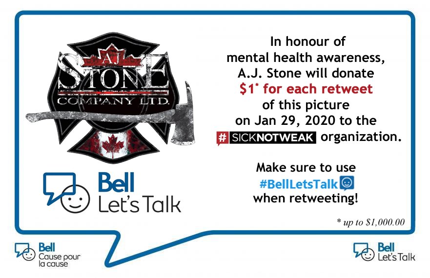 AJStoneCompany's tweet photo. Today is the 10th anniversary of #BellLetsTalk day! 
#JoinTheConversation and help #EndTheStigma. Take action to support #MentalHealth!
#SickNotWeak https://t.co/X96BzH20We