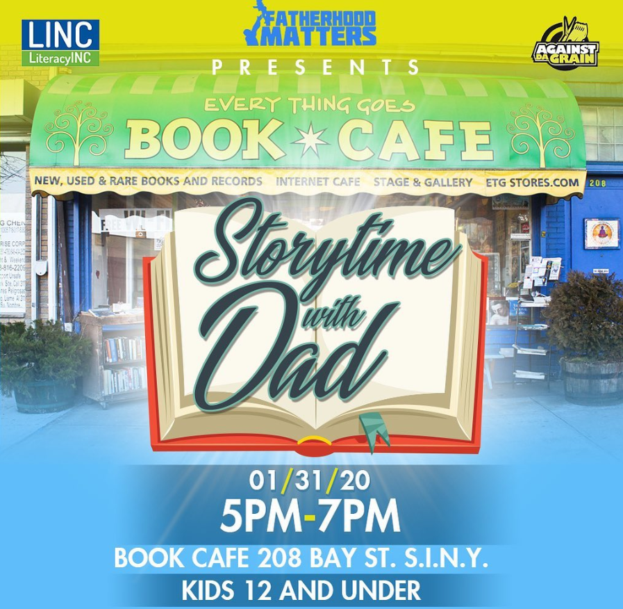downtownsinyc's tweet photo. This Friday @ETGBookCafe will be hosting story time with dad. Bond with family over a great bookπ! Thank you to #againstdagrain, @linc_nyc, and @UAUconnected for sponsoring this event!
...
@sichamber @NYC_SBS #downtownSInyc https://t.co/tfvwqF09ct