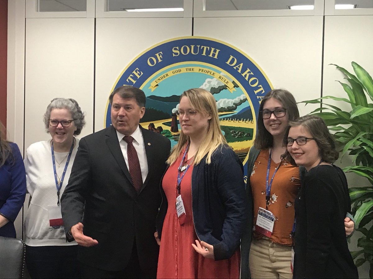 ashleyfeasley's tweet photo. So excited to have been yesterday with #csmg20 South Dakota delegation from ⁦@mountmarty⁩ when they met with ⁦@SenatorRounds⁩ and ⁦@SenJohnThune⁩ to talk about poverty prevention and Protection for Dreamers. Great Catholic advocates! https://t.co/QMinAN005W