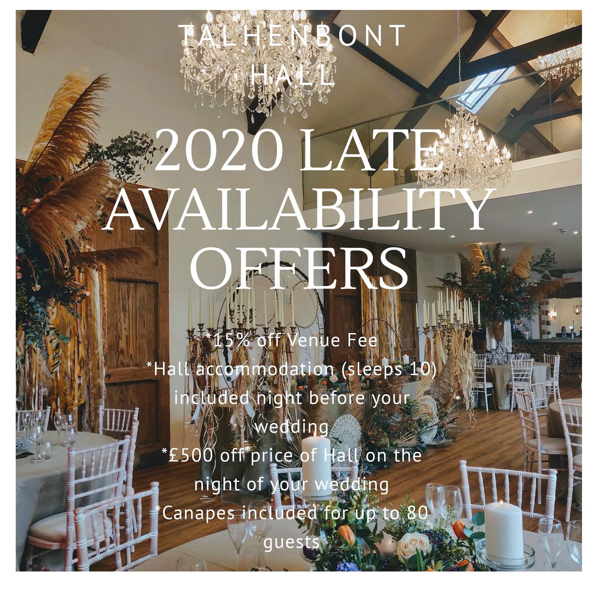 talhenbonthall's tweet photo. 2020 late Availability Offers
#2020wedding
#lateavailability
#weddingvenuenorthwales https://t.co/mFLIPVOOxR