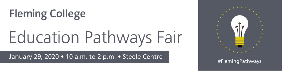 FlemingCollege's tweet photo. It's the #FlemingPathways Fair at the Sutherland Campus! From 10 a.m. - 2 p.m., stop by the Steele Centre and KTTC to explore your education pathways. This is a great opportunity to ask questions if you plan on using your Fleming certificate/diploma to continue your education! https://t.co/Lwnke1QhcT