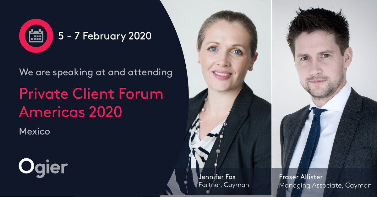 OgierGroup's tweet photo. Jennifer Fox and Fraser Allister from our top-tier #Cayman Trusts Advisory Group will be in Playa del Carmen Mexico next week for the @LegalWeekEvents #PrivateClientForum Americas 2020, where Jen will be speaking on recent trust litigation cases: https://t.co/na27PsaWTO https://t.co/ycVyzWdw6I
