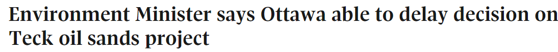 The Frontier oilsands project would have lower emissions intensity than the average refined barrel in the US + employ 2,500  Canadians + generate $55BN in much needed royalties and taxes for hospital and school construction.  Only in Canada would we even debate approving this!!!