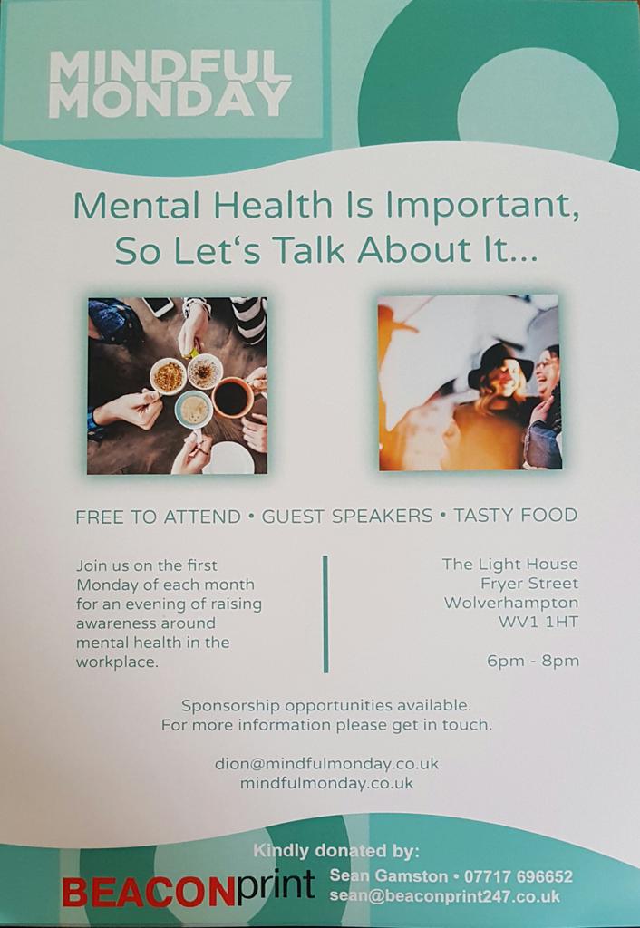 DaggerandKill's tweet photo. Please support this important event being organised by the lovely Dion Fanthom.  Look forward to seeing you at 6pm on Monday, 3rd February... 

#mentalhealth #talking #mindfulmonday #mentalwellbeing #stress #anxiety #wolverhampton #thelighthouse #workplace #raisingawareness https://t.co/0m4HD8Ny0h