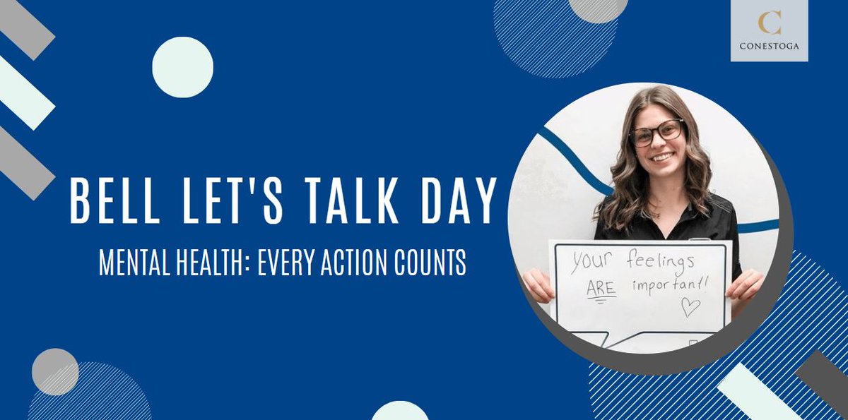 ConestogaC's tweet image. Today, the Conestoga community will join the #BellLetsTalk Day conversation in an effort to help end the stigma surrounding mental health. 

To learn more about what activities are taking place across the college's various campuses, visit ow.ly/H7Ue50y6X6W.