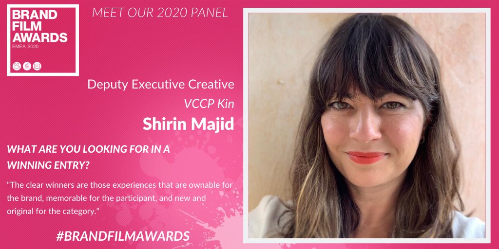 Next to join the #BrandFilmAwards judging panel is... <a href="/shirinmajid/">Shirin Majid</a>, Deputy Executive Creative Director for @VCCPKin. Impressively Shirin has over 22 years’ marketing comms experience, read more about her here buff.ly/36o8ZRC