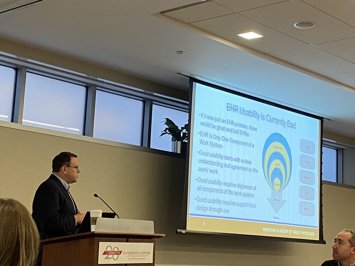 HelenBurstin's tweet image. Great opening by @techydoc @aafp at the EHRA Usability Summit. Important to distinguish between usability and utility. What is the task? Push data on patient or improve care for the patient? #EHRusability