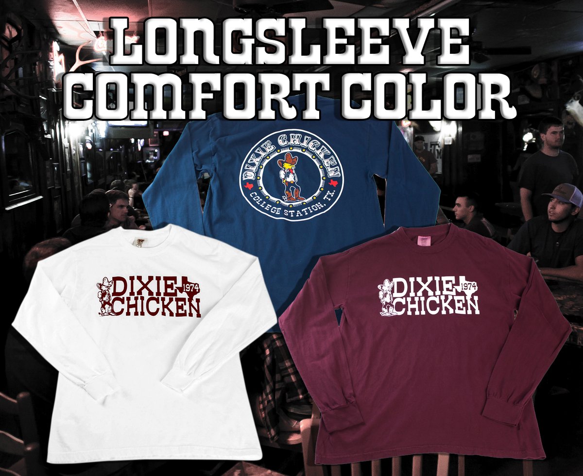 thedixiechicken's tweet photo. We've got a chilly Wednesday ahead of us in #Aggieland! Go ahead and get yourself a #DixieChicken #Pullover or #LongSleeve #ComfortColor while ya can! 

Pullover: https://t.co/KmnOzLUEdZ

Long Sleeve: https://t.co/DH2VRByqYS https://t.co/F5dBbmPBb7