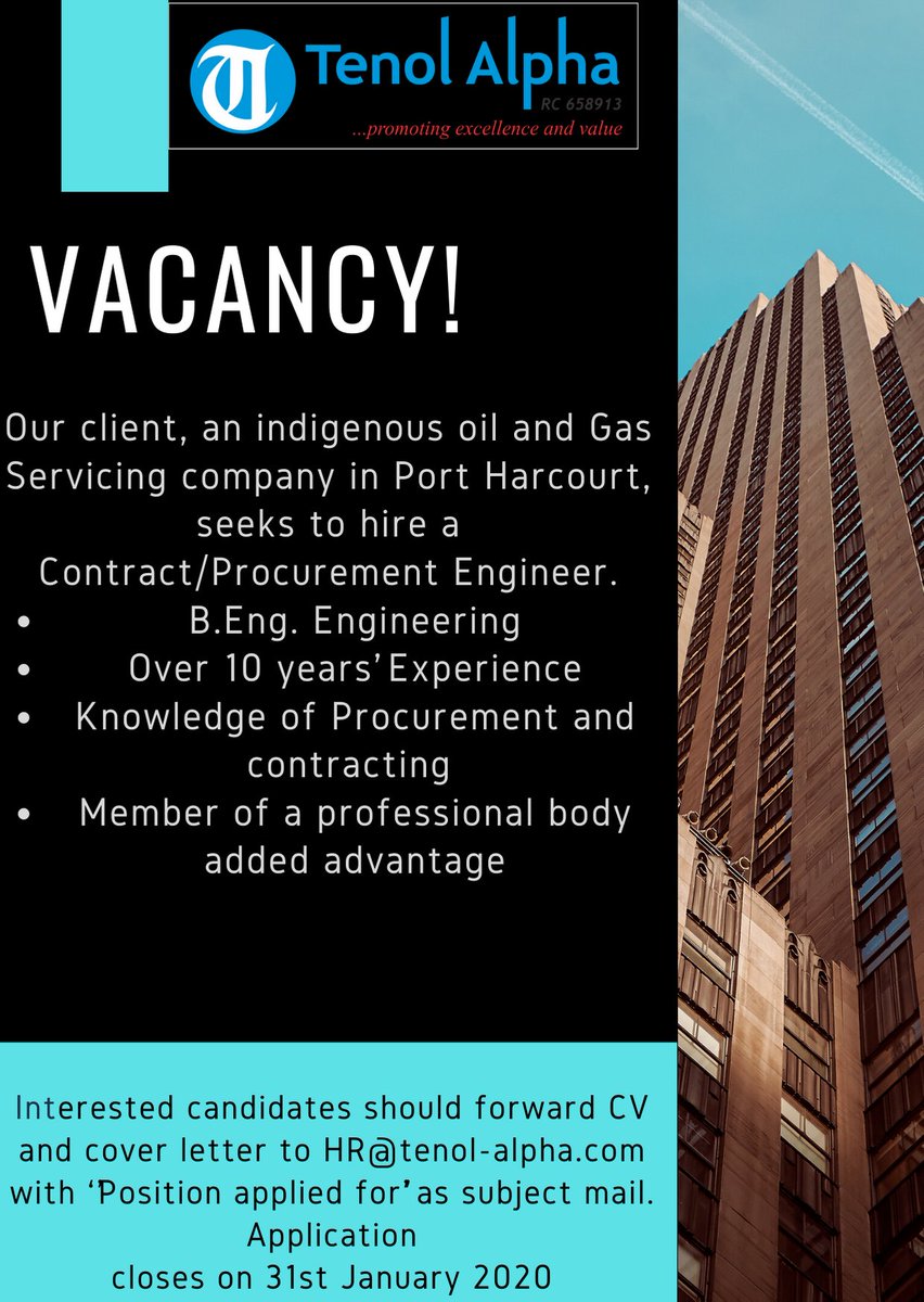Tenol_Alpha's tweet photo. Get in here, we are Hiring!!!
#vacancies #JobSeekersWednesday #WednesdayMotivation #hiring #Career #jobseekers #portharcourt #Lagos #tenolalpha https://t.co/RydGQnLlFt