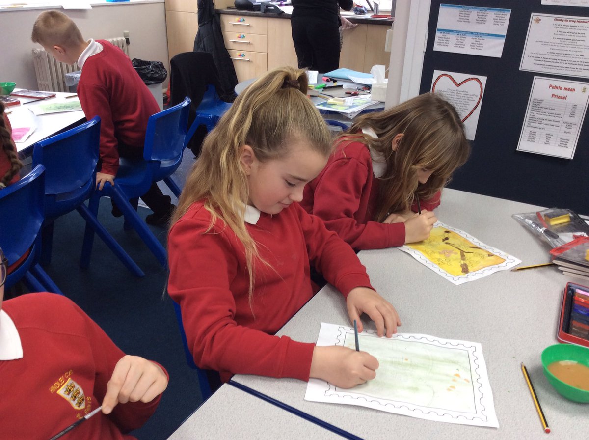 All_Saints_Sch_'s tweet image. Year 5 are enjoying creating their own Commonwealth stamps using water colours. Their designs are influenced by different flowers from countries in the Commonwealth. #paintingpower