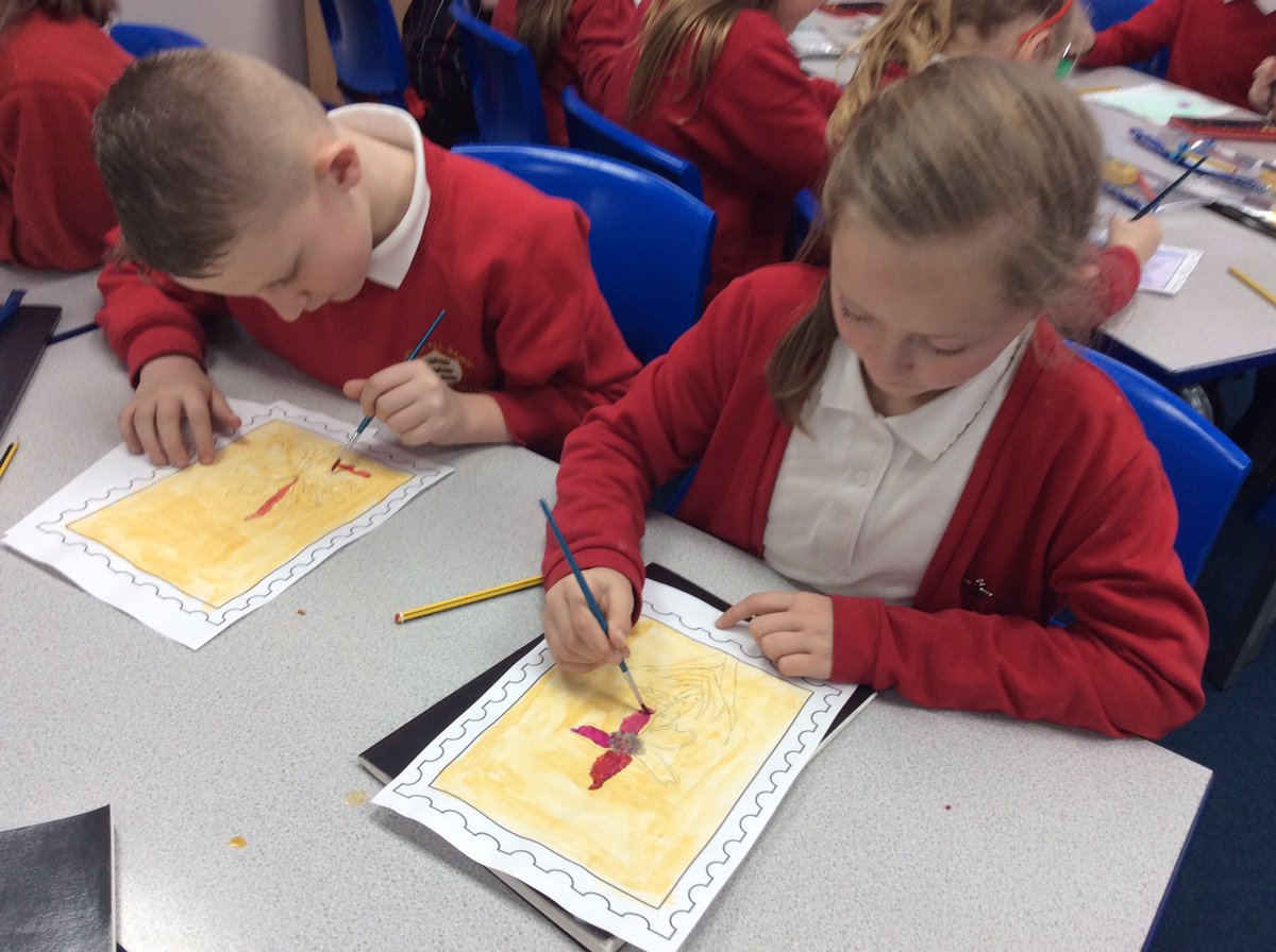 All_Saints_Sch_'s tweet image. Year 5 are enjoying creating their own Commonwealth stamps using water colours. Their designs are influenced by different flowers from countries in the Commonwealth. #paintingpower