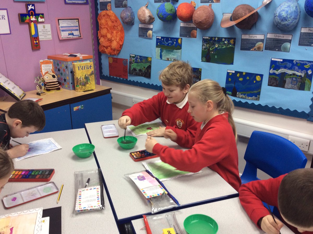 All_Saints_Sch_'s tweet image. Year 5 are enjoying creating their own Commonwealth stamps using water colours. Their designs are influenced by different flowers from countries in the Commonwealth. #paintingpower