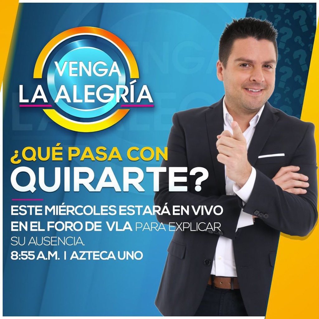 FansAztecaUno's tweet photo. ¿Qué pasará con #CarlosQuirarte [@cquirarte]? Descúbrelo hoy en @VengaLaAlegria ¡No te lo pierdas! Por @AztecaUno #FansAzteca #VLA https://t.co/84x5vOBdPQ