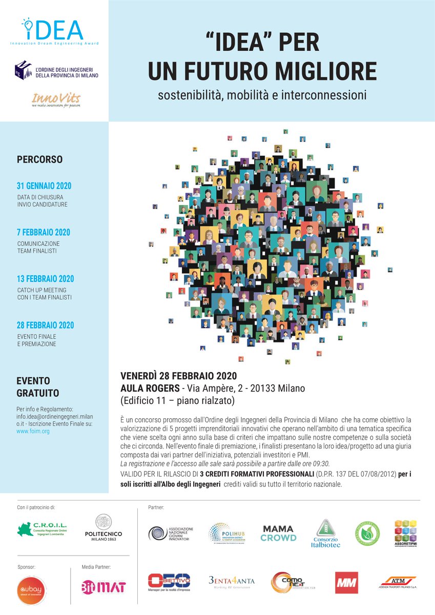 ORDINEingMI's tweet photo. ❗️Have you a great #IDEA? ⚡️
🚀- 2 giorni alla data di chiusura per le candidature.
Non c'è concorso più discusso che riesca a dare vita a nuovi progetti imprenditoriali innovativi capaci di offrire una visione inedita nell’ambito di #sostenibilità, #mobilità e #interconnessioni https://t.co/emo21axeYd
