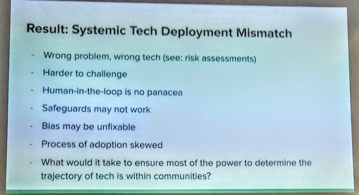 Systematic tech deployment mismatches that can result from exclusion of community in development of technology. DM if you'd like me to type and send full list as too long for alt text.