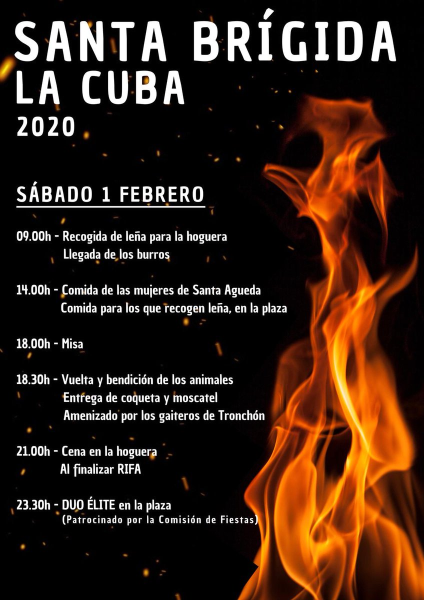 Com_Maestrazgo's tweet photo. 📌Actividades en el #Maestrazgo para los próximos días:
➡Fiesta de Santa Brígida en #LaCuba. 1 de febrero. https://t.co/GpL0i410V4
