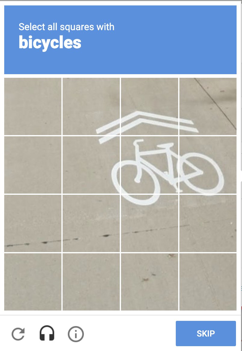 A Google captcha asking me to select all bicycles, but they are showing me a painting of a bicycle rather than an actual bicycle.