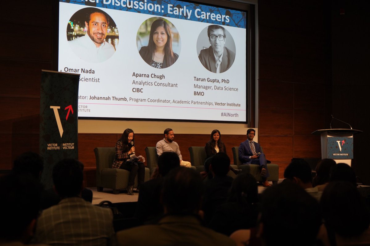 Vector Institute Research & Careers in AI: Financial Services Edition event including master’s students and Vector industry sponsors from @TDNews_Canada , @Layer6AI , @scotiabank, @Manulife , @BMO , @RBC , and @cibc. 