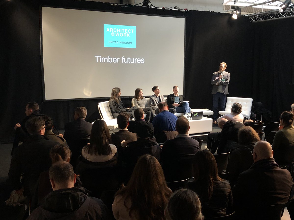 ATW_INTL's tweet photo. Live at A@W London: panel discussion about projects completed using timber construction and the prevalence of wood materials in the future of architecture &amp; design @OliverSalway @softroom_news - @VictorOrive @ZHA_News - M. Broom @acme_london - R. Sawcer @waughthistleton #ATWUK https://t.co/bHsdp8cxpJ