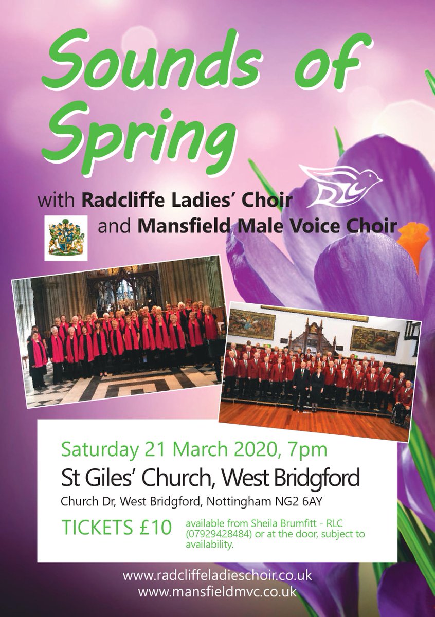 radcliffeladies's tweet photo. Join us for Sounds of Spring with the Mansfield Male Voice Choir - Saturday 21 March 2020, 7pm https://t.co/EdvexoYuAE