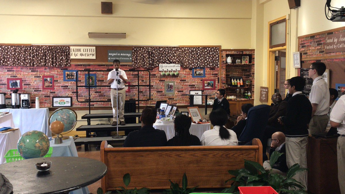 Doctor_Lockwood's tweet photo. Coffee house poetry reading by students at St James Catholic!School #CSW2020 #diometuchen https://t.co/ymahZHL4RT