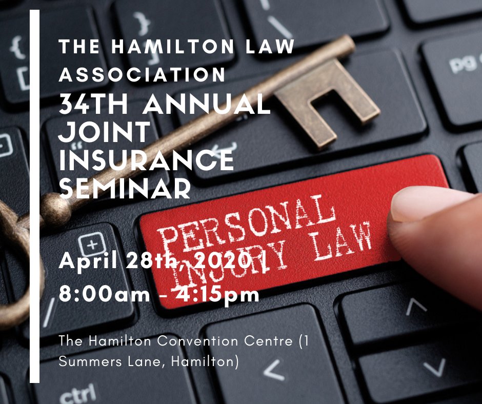 Register today for <a href="/HLAlibrary/">Hamilton Law Assoc.</a> 34thAnnual OIAA &amp; HLA Joint Insurance Seminar scheduled for Tuesday, April 28th 
<a href="/HCCbyCarmens/">HCC by Carmen's</a> from 8:00a.m. - 4:15 p.m.! This Conference is eligible for 4.75 Substantive Hours and 1.75.0 Professionalism Hours! ow.ly/CLsC50xU6jj