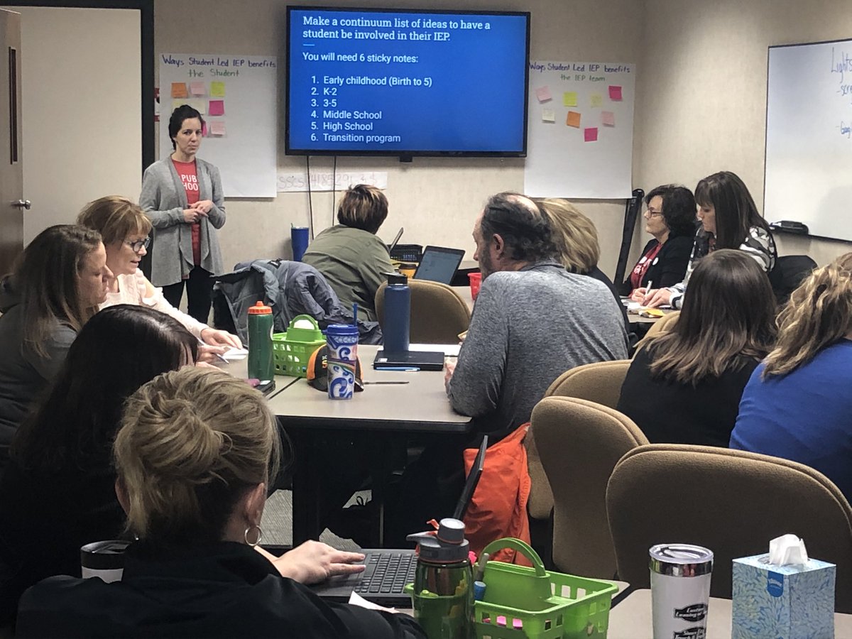 EckhardtBecky's tweet photo. Special Educators discussing what a Student LED IEP might look like at each level PreK to High School. #SelfAdvocacy @SSCHSAC @SSCcardinalNews https://t.co/nc3txLoHfg