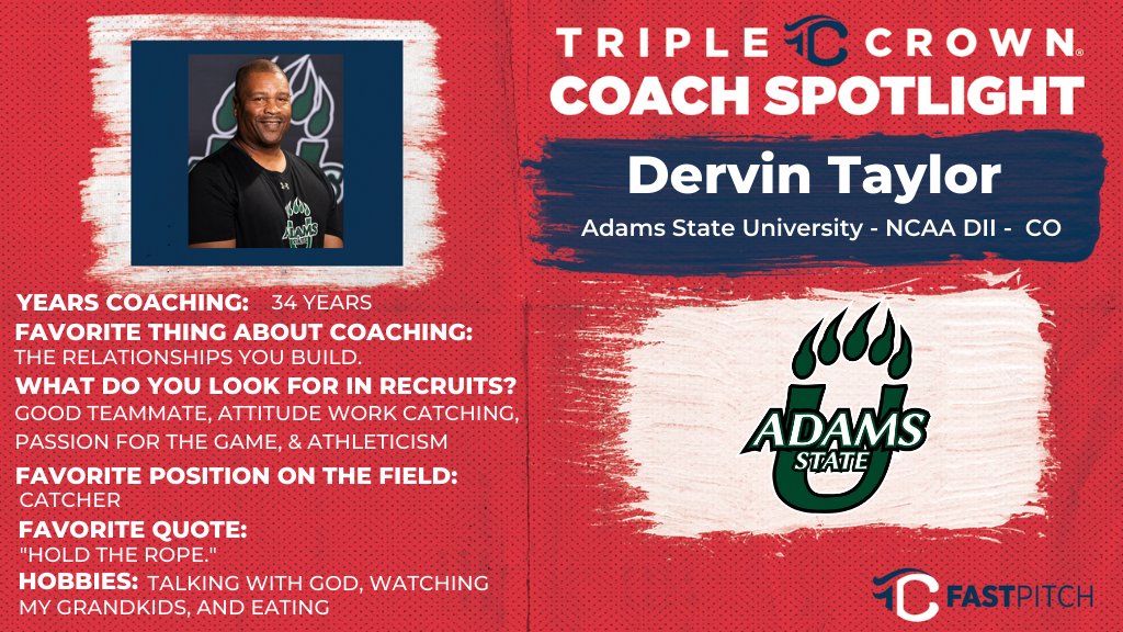 This week's #CoachSpotlight is featuring Dervin Taylor from <a href="/ASUGrizzlies/">Adams State Grizzlies</a>. He has been coaching the <a href="/GrizzSoftball/">ASU Softball</a> team for the past 13 seasons, they have made it the RMAC tournament for all, except 2 seasons. #wednesdaymorning #WednesdayThoughts #WednesdayVibes #WednesdayWisdom