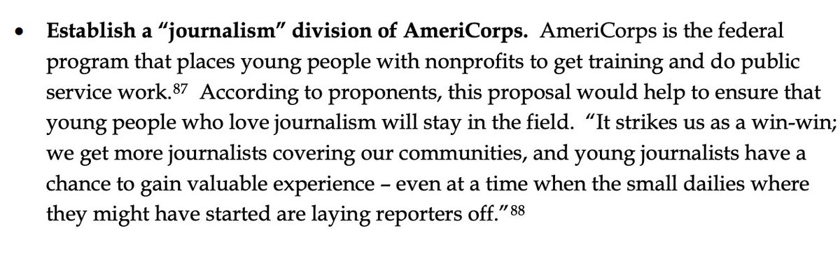 6/ Concepts for subsidizing news gathering include establishing a "journalism" division of Americorps: